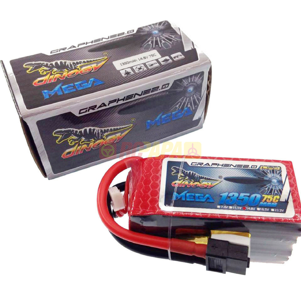 Dinogy Mega Graphene 2.0 14.8v 4s 1350mah 75c Lipo Battery - RC Papa