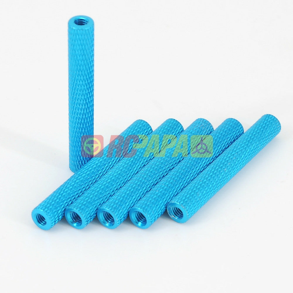 M3x35mm Round Aluminium Knurled Standoffs Spacer v2 Light Blue (6pc) - RC Papa